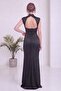 Women's Backless High Neck Drape Detailed Long Satin Dress Brown, Black - 7