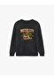Three Threaded Threaded Washed Crew Neck Oversized Printed Sweatshirt