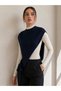 Women's Navy Blue Knitwear Halter Neck Asymmetrical Shoulder Shawl Sal1317 - 2