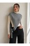 Women's Gray Knitwear Halter Neck Asymmetrical Shoulder Shawl Sal1317
