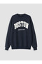 Navy Blue Boston Embroidered Oversize Women's Sweatshirt - 5