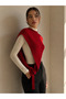 Women's Red Knitwear Halter Neck Asymmetrical Shoulder Shawl Sal1317 - 3