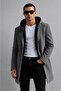 Men's Windproof Wool Blend Zipper Detailed Hooded Cashmere Coat - 3