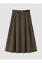 Ozmarka New Season Khaki High Waist Belted Pleated Flared Women's Skirt - 5