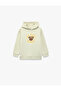 Dog Detailed Front and Back Printed Embossed Long Sleeve Oversize Hooded Sweatshirt