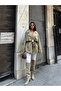 Women's Double Buttoned Oversized Short Trench Coat with Tie Detail - 5