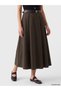 Ozmarka New Season Khaki High Waist Belted Pleated Flared Women's Skirt - 2