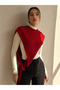 Women's Red Knitwear Halter Neck Asymmetrical Shoulder Shawl Sal1317 - 4