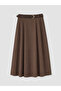 Brown A-Line Flared Skirt with Belt at the Waist - 5