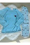 Blue with Burgundy Heart Pattern Soft Winter Waffle Knitted Pajama Set - 5