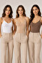 Women's 3-Piece Thin Strap V-Neck Modal Cotton Flexible Undershirt White-Dark Skin-Brown