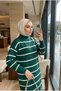 Women's Striped High-Neck Long Knit Dress – Hijab Maxi Winter Dress - 2