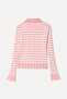Women's Pink Jacquard Fitted Polo Collar Cardigan - 2