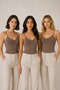 Women's 3-Piece Thin Strap V-Neck Modal Cotton Flexible Undershirt Brown