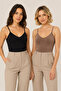 Women's 2-Piece Thin Strap V-Neck Modal Cotton Flexible Undershirt Black-Brown