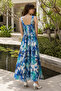 Dark Blue Shoulder Tie Patterned Dress - 5