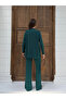 Women's Green Half Turtleneck Stylish Stripe Detailed Sweater Pants Bottom Top Double Knitwear Set - 6