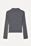 Women's Gray Melange Polo Collar Sweater - 2
