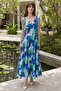 Dark Blue Shoulder Tie Patterned Dress - 3