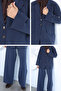Navy Blue Double-Breasted Collared Jacket and Trousers Two-Piece Set - 5