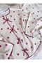 Raspberry Patterned Bow Detailed Soft Winter Waffle Knitted Pajama Set - 5