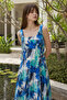 Dark Blue Shoulder Tie Patterned Dress - 2