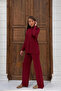 Women's Red Half Turtleneck Stylish Stripe Detailed Sweater Pants Bottom Top Two-Piece Knitwear Set - 3