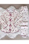 Raspberry Patterned Bow Detailed Soft Winter Waffle Knitted Pajama Set