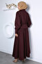 Burgundy Scuba Fabric Zippered Jacket Skirt Hijab Double Set - 5