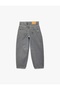 Cotton Stitched Detailed Pocketed Balloon Cut Denim Trousers for Girls - Gray - 2