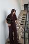 Burgundy Double Zipper Blouse Pants Knitwear Set - 4