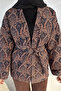 Brown Belted Ethnic Pattern Quilted Hijab Jacket - 4