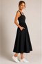 Women's Black Lace Detailed Square Collar Zipper Pocket Poplin Midi Dress - 3