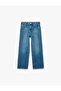 Star Detailed Cotton Loose Fit Wide Leg Denim Trousers