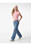 Glittering Stone Detailed Cotton Wide Leg Denim Trousers - 2