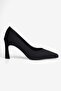 Women's Suede Heeled Shoes Square Toe Stiletto Naya Black - 2