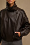 Women's Asymmetrical Closure High Collar Oversize Faux Leather Bomber Jacket - Brown - 4