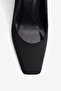 Women's Suede Heeled Shoes Square Toe Stiletto Naya Black - 3