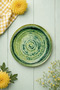 Set of 6 26 cm Green Patterned Modern Porcelain Serving and Breakfast Plates – Porcelain Serving Breakfast Presentation Plate - 3