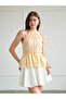 Women's Yellow Halter Neck Backless Flounce Woven Summer Blouse - 2