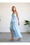 Women's Baby Blue Ruffled Lace Detailed Asymmetrical Slit Long Skirt - 2