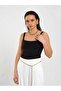 Women's Black Sleeveless Square Neck Thick Strap Slim Fit Viscose Blend Body Blouse - 7