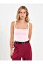 Women's Pink Square Neck Thick Strap Fitted Plain Woven Summer Blouse - 4