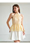 Women's Yellow Halter Neck Backless Flounce Woven Summer Blouse - 5