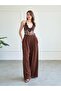 Women's Coffee Lace Detailed Cross Strap V-Neck Transparent Bodysuit Blouse - 3