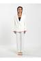 Women's Ecru Double-Breasted Blazer Jacket Long Sleeve Buttoned Regular Fit with Fleto Pockets - 2