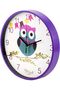 30cm Kids Owl Wall Clock – Silent Non-Ticking Sweep Movement–Large 12-Inch Purple Frame - 3
