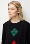 Women's Crew Neck Diamond Embroidered Hair Braided Wool Sweater Black - 3