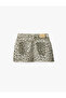Pocketed Buttoned Comfortable Fit Cotton Leopard Patterned Mini Shorts Skirt - 2