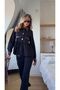 Navy Blue - Brown Leather Patchwork Denim Set - 2628 - 4